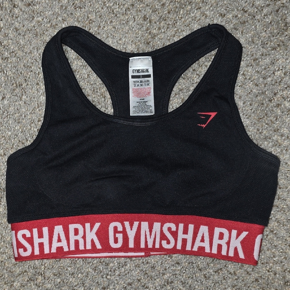 Gymshark Black and Red Logo Sports Bra